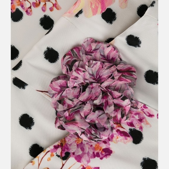 Marchesa Notte Strapless Black Polka Dot Gown Pink Floral - Picture 7 of 16